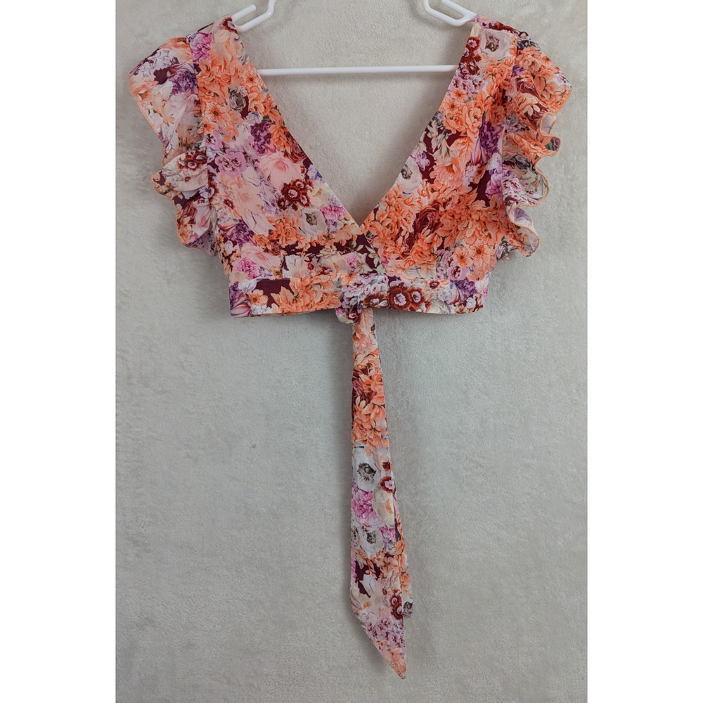 Showpo sz US 4 Wrap Tie Cropped Top floral ruffly colorful shirt 0239